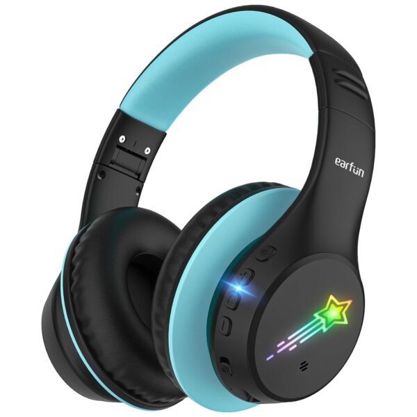 EarFun Kids Wireless Headphones with LED Lights, Kids Headphones Bluetooth 5.4 with Safe Volume 74/85/94dBA with Mics, 90H Playtime, Over Ear Hi-Fi Stereo Sound for Tablet...
