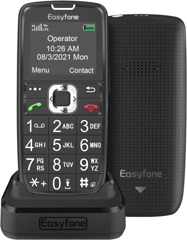 Easyfone Prime-A6 4G SIM-Free Unlocked Feature Mobile Phone, Easy-to-Use Clear Sound GSM Dumbphone with an Easy Charging Dock
