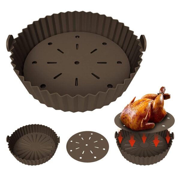 Echify Silicone Air Fryer Liner - 9.5 Inch | 24cm Reusable Air Fryer Liners with Oil Filter Mat 2Pcs Airfryer Silicone Liners Set Large Air Fryer Silicone Pot for Ninja Air...