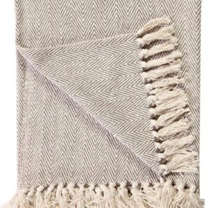 EHC Large Natural Cotton Two Tone Herringbone Sofa Arm Chair Bedspread Settee Throw - 150 x 200cm