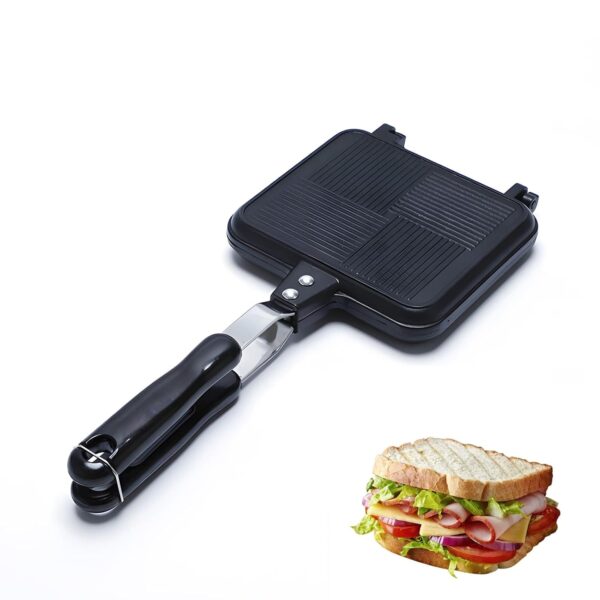 Eidoct Toastie Maker Double Side Toasted Sandwich Maker, Non-Stick Stovetop Toastie Maker with Heat-Resistant Handles Breakfast Frying Pan for Home Outdoors Camping (A)