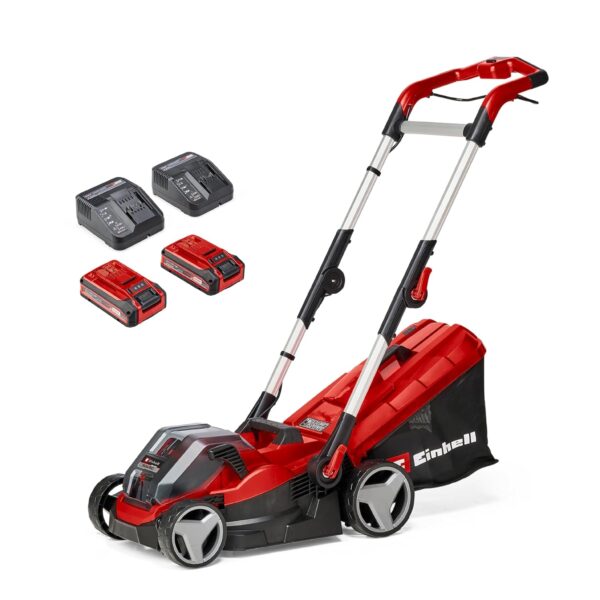 Einhell Power X-Change RASARRO 36/34 Cordless Lawnmower With Battery (x2) And Charger (x2) - 36V, 34cm Cutting Width, 30L Grass Box, 5 Cut Heights - Battery Lawn Mower For Lawns...