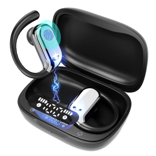 ELECGO Sport Wireless Earbuds with Earhooks, Bluetooth 5.4 Headphones with ENC and AI Noise Cancellation, Hi-Fi Audio 60H Dual LED Display, IP7 Waterproof for Sports, Compatible...