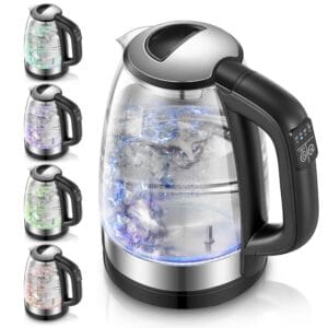 Electric Kettles, Glass Kettles Electric with 5-Color LED, Keep Warm, Anti-Dry, Automatic Shutdown, 2200W Fast and Quiet Boiling, Temperature Control Kettle, 1.7L FOHERE