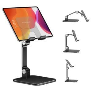Elitehood Aluminum iPad Stand for Desk - Ultra-Stable, Height Adjustable, Portable Holder Dock for Home Office, Compatible With iPad Pro 12.9, Air Mini 6 5 4 3, Black