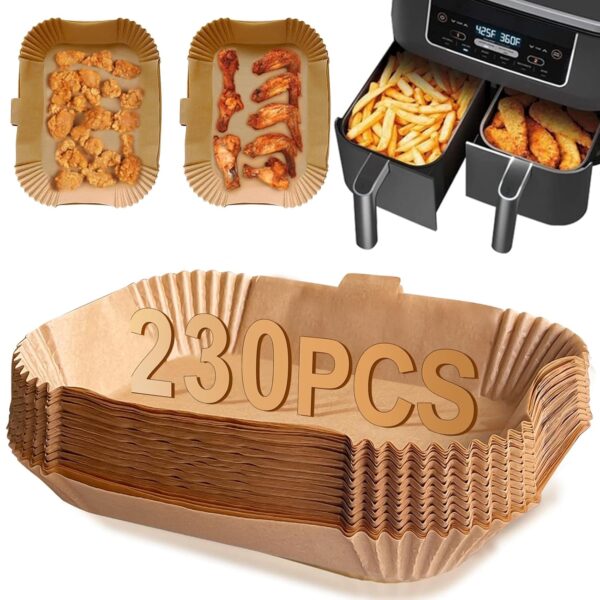 ENGHEK 230PC Air Fryer Liners, Upgraded Dual Ninja Air Fryer Liners Disposable, Air Fryer Accessories with Curved Handle for Ninja AF300UK AF400UK, Salter, Tower and Other Dual...