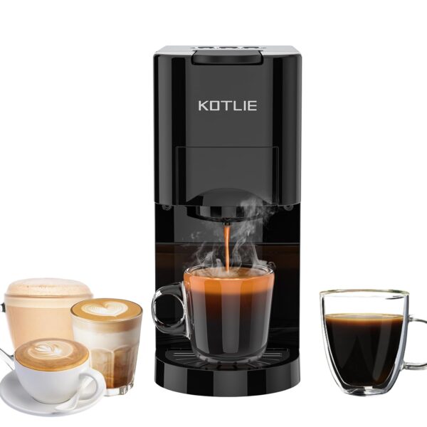 Espresso 4in1 Coffee Machine for Nespresso Original/Dolce Gusto/Ground Capsule and ESE Coffee Pods,19 Bar Automatic Coffee Machines Black(AC-513K) (BLACK)