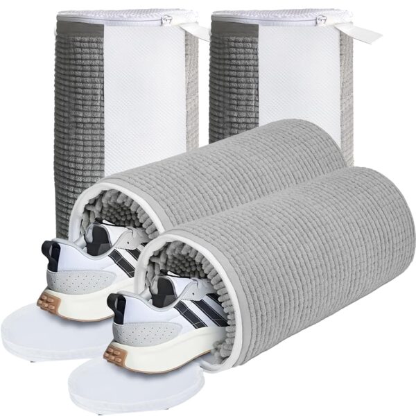 Ezkamfort 4PCS Shoe Washing Machine Bag,Fluffy Fibers Keep 360° Wrap-Around Cleaning,Trainer Washing Machine Bag,Shoe Laundry Bag With Durable Hidden Zipper Reusable Shoe...