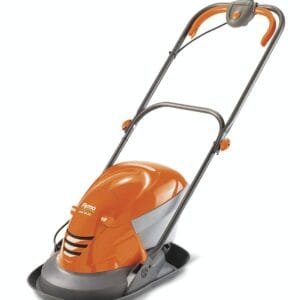 Flymo Hover Vac 250 Electric Hover Collect Lawn Mower - 1400W, 25cm Cutting Width, 15L Grass Box, Ambidextrous Handles, Folds Flat, Orange and Grey