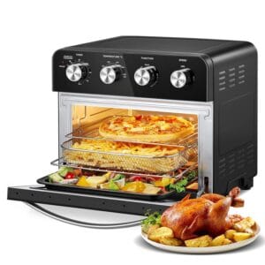 FOHERE Air Fryer Oven 23L Mini Oven, Multi-function Countertop Convection Oven with Rotisserie, Oil Free Cooking, Independent Temp Control for Energy Save, 6 Accessories & 100...