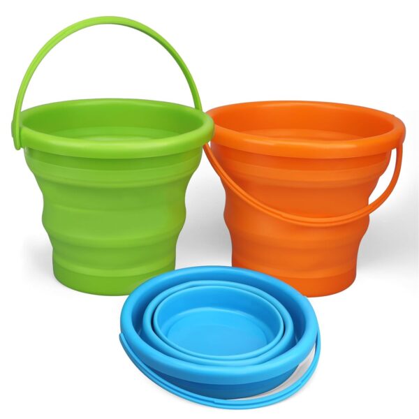 Foldable Beach Sand Toy Bucket for Kids Adults, Jumbo Collapsible Sandbox Toy, Foldable Pail with Mesh Bag, Multi Use for Garden Beach, Camping, Easter Bucket, Fishing,...