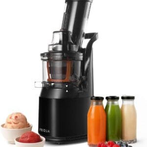 Fridja f1900 Cold Press Juicer, 240W Masticating Slow Juicer with 78mm (3”) BPA-Free Wide Chute, Black Stainless Steel body, Juice, Vegan Nut Milks, Sorbet, Ice Cream, Easy to...