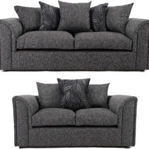 Furnishings For Less UK Byron Dundee Fabric Sofa Suite 3 + 2 Seater Scatter Back Patterned Cushions (3 + 2 Sofa Set)