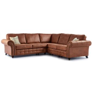 Furnishings For Less UK New Oakland Large 5 Seater Corner Sofa Leather Tan Brown Chesterfield Country Style (Corner, Tan)
