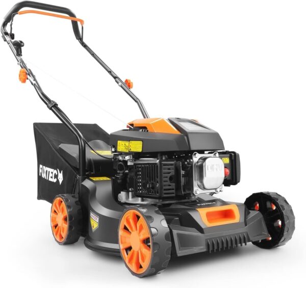 FUXTEC FX-RM4180 Petrol Lawnmower – Hand Push Lawn Mower -16" Cutting Width, Lightweight & Compact, 45L Grass Collector, Easy to Maneuver, Great for Small to Medium Lawns