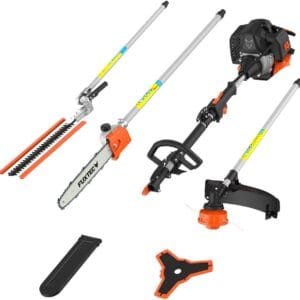 FUXTEC petrol strimmer Multitool 4in1 – brush cutter, grass trimmer, pole hedge trimmer, high-level pruner chainsaw – multi functional garden power tool 52cc 2-stroke FX-MT152