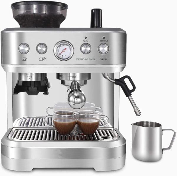 Garvee Coffee Machines with Grinder, 15 Bar Semi-Automatic Coffee Maker with Milk Frother Steam Wand & 77oz Removable Water Tank, Espresso Machine for Latte, Cappuccino,...