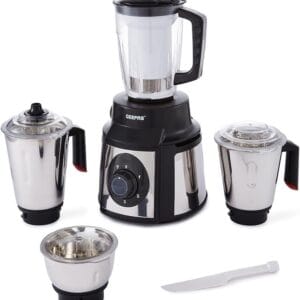Geepas 1000W 5-in-1 Mixer Grinder, 3 Stainless Steel Jars, 1.5L Wet Jar 1L Dry Jar 300ML Chutney/Spice Jar & 1.5L Plastic Juicer Jar - Perfect for Dry Wet Grinding Juicing,...