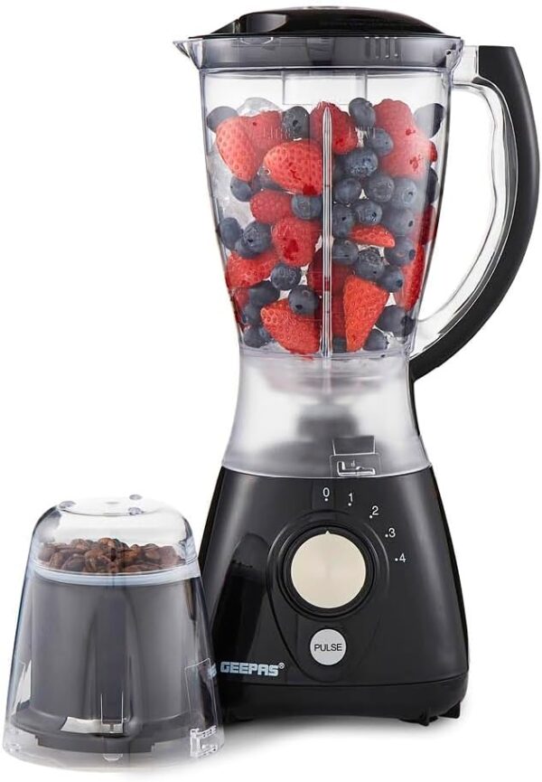 GEEPAS 2-in-1 Food Jug Blender & Smoothie Blender | Ice Crusher Stainless Steel Blades 4 Speeds Pulse Mode | 1.5L Jar Smoothie Milkshake Maker Coffee/Spice Grinder Mill | 1 Year...