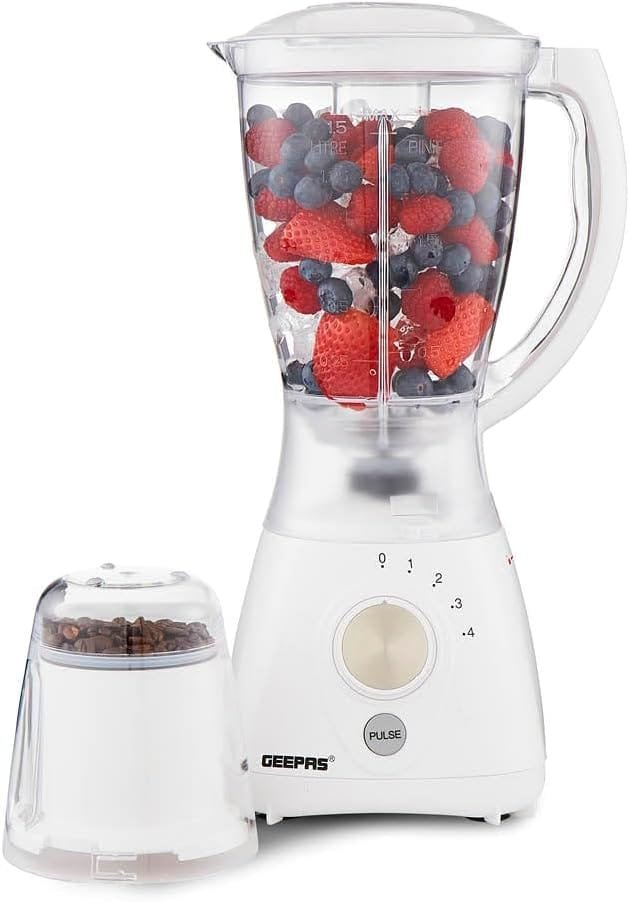 GEEPAS 2-in-1 Food Jug Blender & Smoothie Blender | Ice Crusher Stainless Steel Blades 4 Speeds Pulse Mode | 1.5L Jar Smoothie Milkshake Maker Coffee/Spice Grinder Mill | 1 Year...