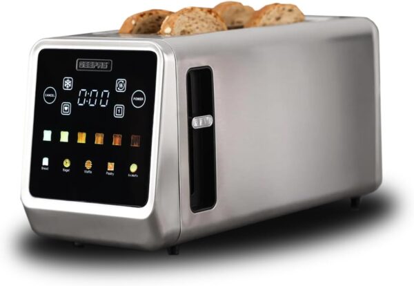 GEEPAS 5-in-1 DIGITAL 4 Slice Long Toaster | Stainless Steel Housing, Extra Wide Slots, LED Display & Timer | 6 Browning Levels, Cancel Defrost & Reheat Function | Removable...
