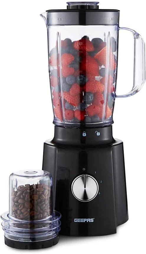 Geepas Electric Blender Smoothie Maker, Food Jug Blender 650W –Stainless Steel Blades, 3 Speed Control with Pulse, 1.6L Large Jar & 100G Coffee Spice Grinder Jar, Smoothie Maker...