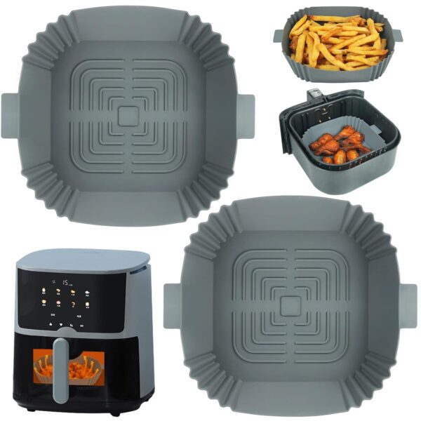 GINOYA 2PCS Silicone Air Fryer Liners for Tefal 4.2L/5L COSORI 3.5L/4.7L/5.5L, 8 inch Square Air Fryer Accessories for Ninja 6.2L Instant 3.8L FABULETTA 4L Philips 2000 series...