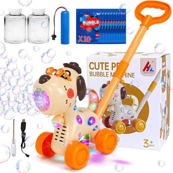Goenb Automatic Bubble Blower Maker, Portable Dog Bubble Machine Lawn Mower Outdoor Toys for Toddlers Kids with 10 Concentrated Bubble Solution for Party Birthday Gifts (Fashion)