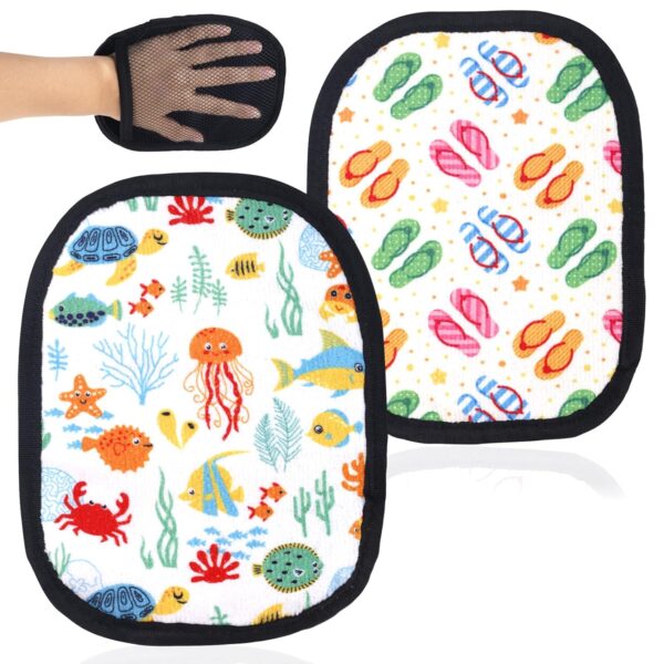 Gosknor 2pcs Beach Sand Removal Bags, Easy Remover Sand Off Mitts with Drawstring Pouch Quick-Dry & Reusable for Summer Beach Travel Volleyball Water Activities