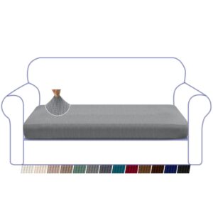 Granbest High Stretch Sofa Seat Cushion Cover Super Soft Couch Seat Cover Sofa Cushion Protector Jacquard Spandex Fabric with Elastic Bottom(3 Seater, Light Grey)