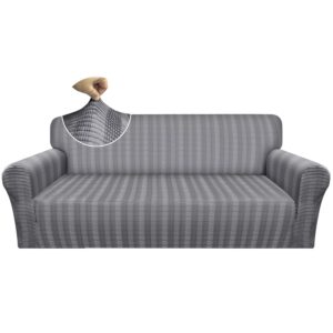 Granbest Luxury Thick Velvet Sofa Cover 3 Seater Super Stretch Couch Cover for 3 Cushion Couch Ski-friendly Furniture Protector for Pets and Kids (3 Seater, Dark Grey)