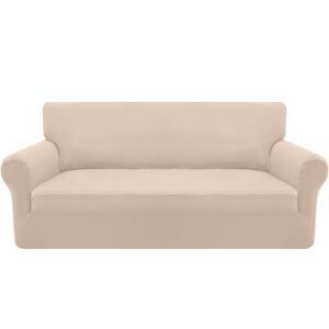 Granbest Stretch Sofa Cover 3 Seater Super Soft Spandex Sofa Slipcover for Dogs Pet Couch Cover Furniture Protector with Elastic Bottom(3 Seater,Sand)