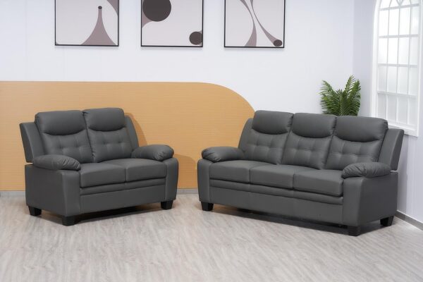 Grey Bonded leather 3 2 1 Seater sofas set for living room- Cheap sofas & couches (3+2 Seater Sofa)