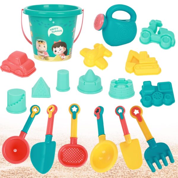 Gukasxi Beach Toys Set for Kids, 18 Pcs Sand Toys with Buckets, Watering Cans, Shovels, Rakes, Castle, Digger, Car Molds and Reusable Mesh Bag, Outdoor Fun Sand Tools for...