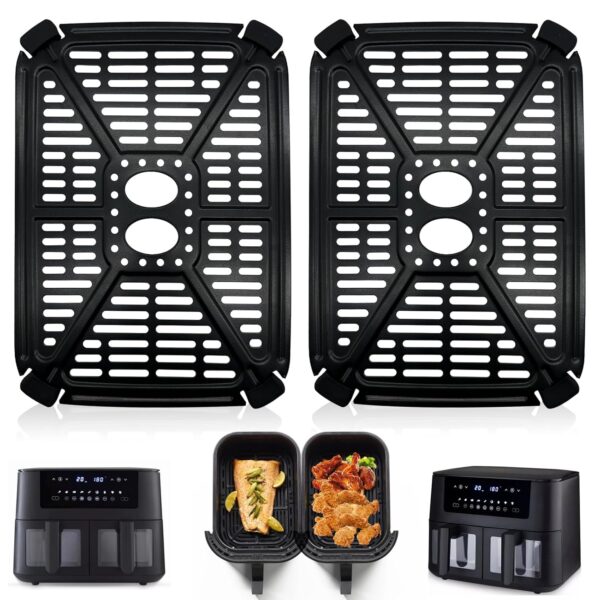 GWBSXM Air fryer Grill Pan for Cookwise 9L Dual Air Fryer Visual Window Tower Vizion 8L Digital Dual Air Fryer, 21.5×15.3 CM Air Fryer Replacement Parts Grill Plate