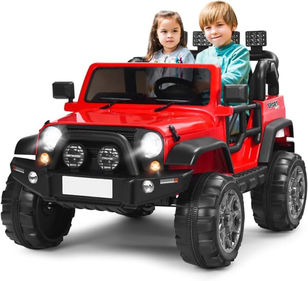 GYMAX 2-Seater Kids Ride on Car, 12V Battery Powered Toy Car with Remote Control, Lights, Music, USB/TF/AUX, High/Low Speed, Slow Start & Storage Space, Children Electric UTV...