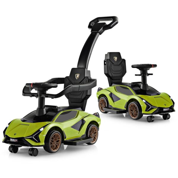 GYMAX 3 in 1 Kids Ride on Push Car, Licensed Lamborghini Push Along Car with Handle, Guardrails, USB Port, Music & Lights, Underneath Storage, Toddler Sliding Toy for 18-60...