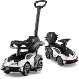 GYMAX 3 in 1 Kids Ride on Push Car, Licensed Lamborghini Push Along Car with Handle, Guardrails, Horn & Sound, Underneath Storage, Toddler Sliding Car for 1-3 Years Old Boys...