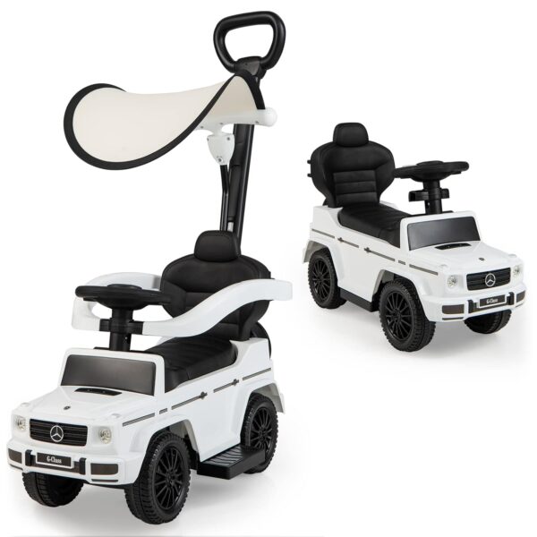 GYMAX 3 in 1 Kids Ride on Push Car, Licensed Mercedes Benz Push Along Car with Handle, Guardrails, Adjustable Canopy, Horn & Sound, Underneath Storage, Toddler Sliding Car for...