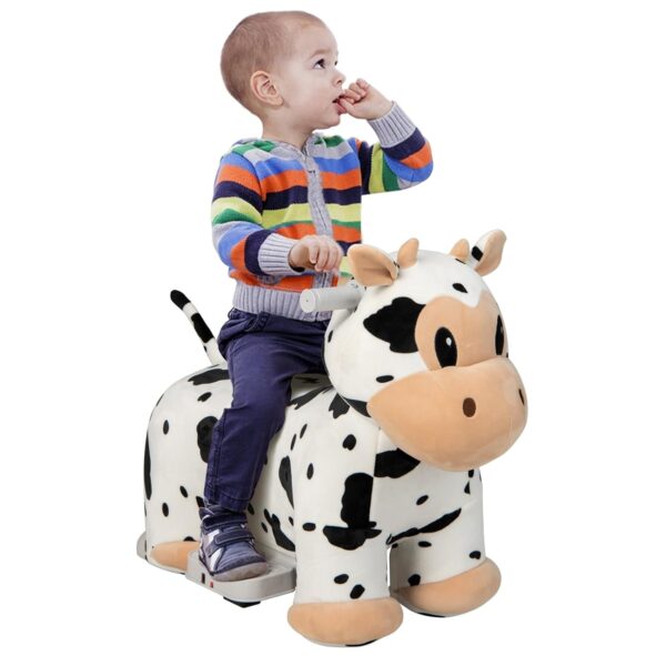 GYMAX Kids Ride on Animal, 6V Battery Powered Toy Car with Music & Washable Cover, Toddler Electric Plush Ride On Toy for 3 Years Old + Boys Girls (Cow)
