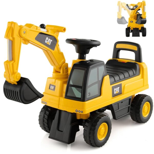 GYMAX Kids Ride on Car, Caterpillar Licensed Toy Excavator with Adjustable Bucket, Horn and Underneath Storage, Toddler Pretend Construction Truck for 1-3 Years Old Boys Girls...