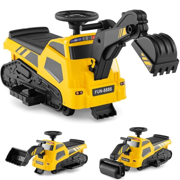 GYMAX Kids Ride On Excavator, 6V Battery Powered Toy Bulldozer with Adjustable Arms, Music, Horn, USB/AUX/TF Port & Wireless Connection, 3 in 1 Children Electric Construction...