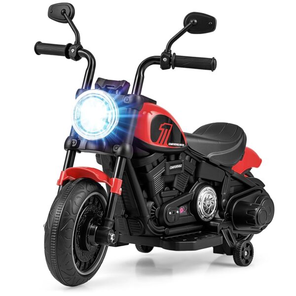 GYMAX Kids Ride On Motorcycle, 6V Children Electric Motorbike with Training Wheels, Headlight, High/Low Speed & Soft Start, Toddlers Motor Bike for Indoor Outdoor (Red)