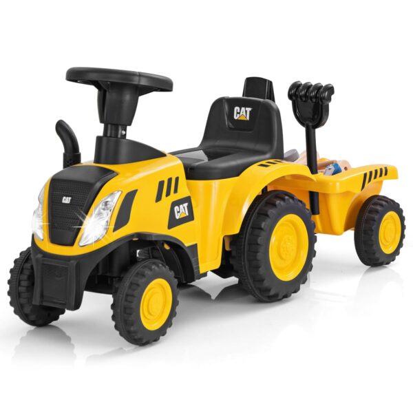 GYMAX Kids Tractor and Trailer, Children Sliding Toy Car with LED Lights, Horn & Whistle, Toddler Ride on Tractor for Boys Girls Age 12-36 Months (Yellow, 91x28x45cm)