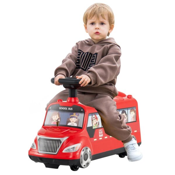 GYMAX Toddler Ride On Car, Kids Push Along Car with Under Seat Storage and Music, Foot to Floor Ride on Toy Bus for 19-36 Months Old