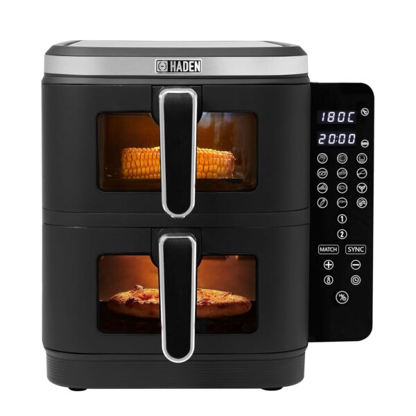 Haden 11L Double Stack Air Fryer with Viewing Window – Dual 5.5L Baskets, 12 Cooking Functions, SYNC & MATCH COOK, LED Display, Space-Saving Design, 200°C Temperature Control