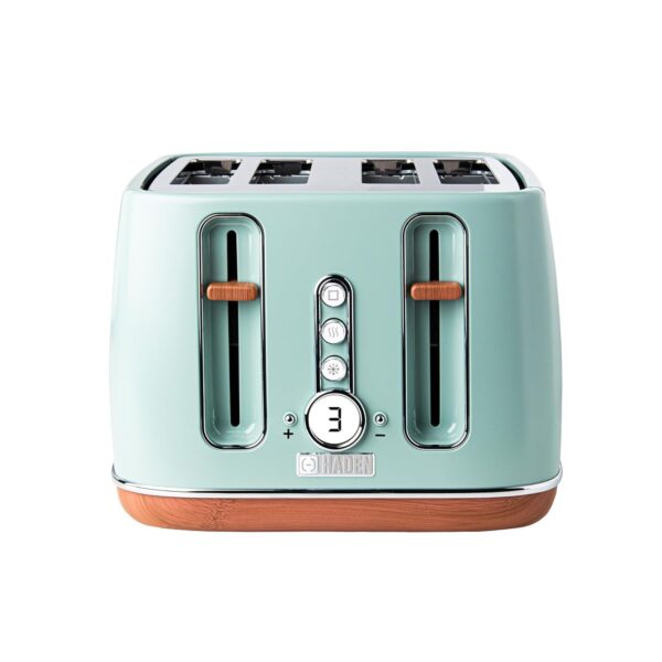 Haden Dorchester Toaster 4 Slice – Stainless Steel Body - Modern LCD Display - 6 Browning Levels - Cancel/Defrost/Reheat - 1900-2300W Digital 4 Slice Toaster - Easy Clean - Green