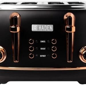 Haden Heritage Black Toaster 4 Slice - Adjustable Browning Control, Reheat and Defrost Functions 4 Slice Toaster - Stainless Steel Toaster 4 Slice - Self-centring Function -...