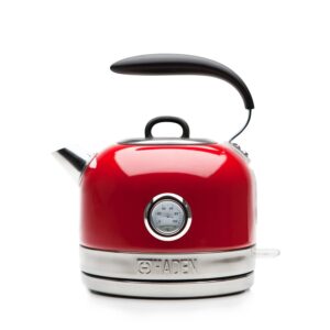 Haden Jersey Red Kettle - 1.5L Temperature Gauge & indicator Light - Electric 3000w Rapid Boil Auto Shut-off, Boil-dry Protection, Stainless Steel Retro Design Hot Water Boiler