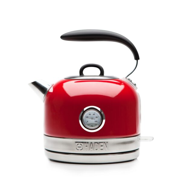 Haden Jersey Red Kettle - 1.5L Temperature Gauge & indicator Light - Electric 3000w Rapid Boil Auto Shut-off, Boil-dry Protection, Stainless Steel Retro Design Hot Water Boiler